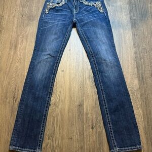 Miss Me Indigo Straight Leg Jeans with Silver Embellishments